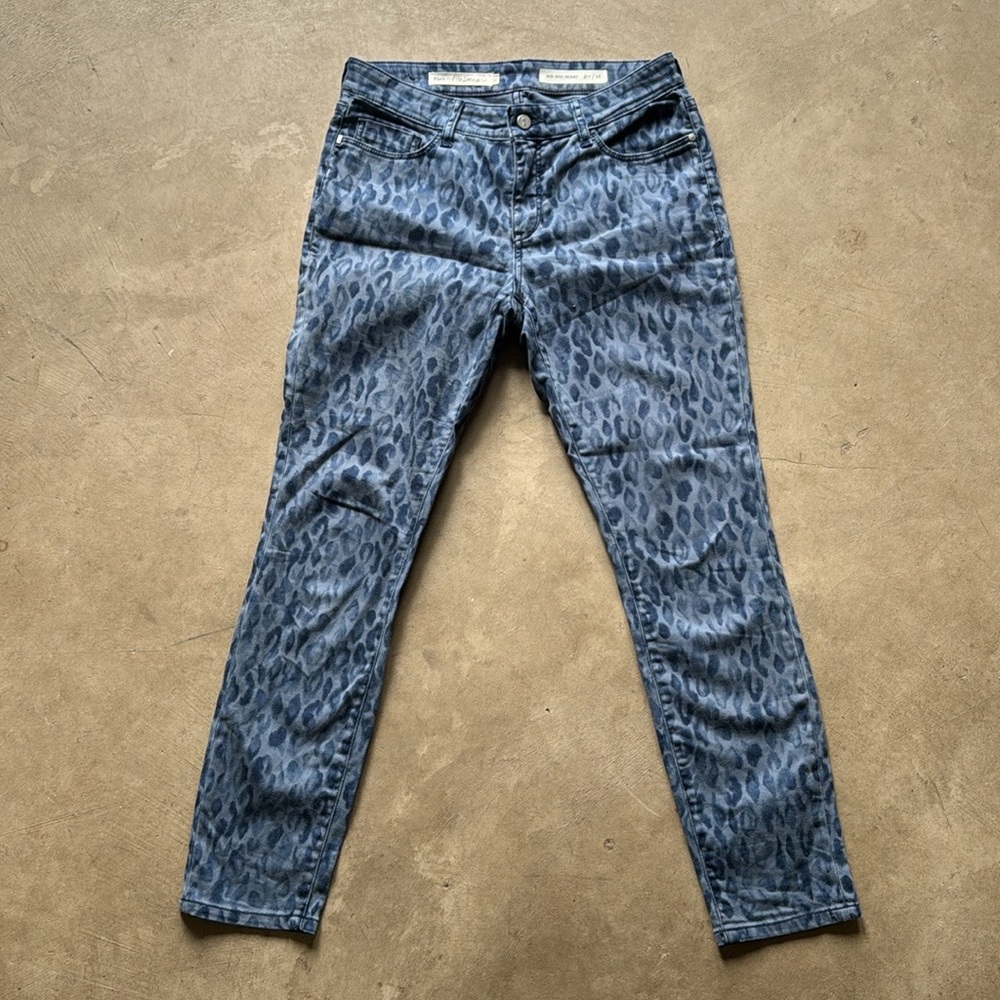 Pilcro Anthropologie Blue Leopard/cheetah Print Jeans (28) Mid Rise Skinny - Picture 14 of 16